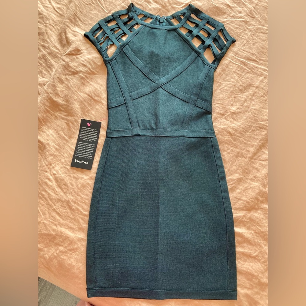 bebe Open Shoulder Mini Dress. NWT